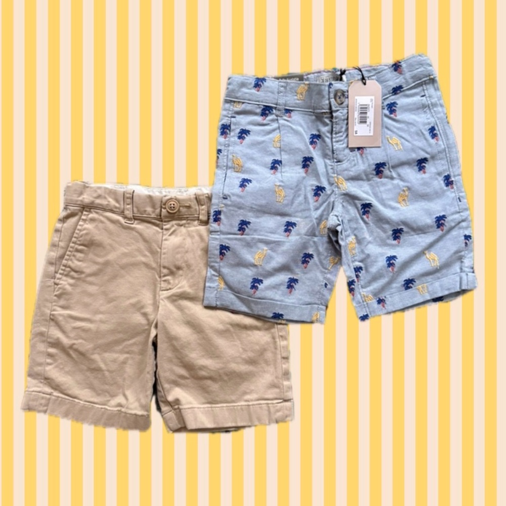 Boys Shorts Bundle – Crewcuts Khaki + Jean Bourget Embroidered (Size 5)